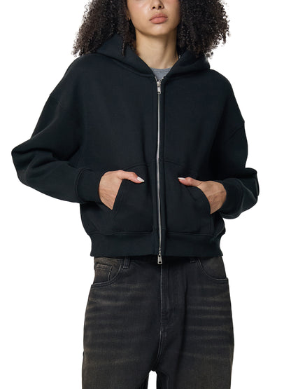 Fleeced Zip-Up Cropped Hoodie Female