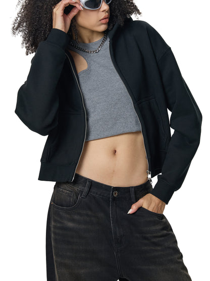 Fleeced Zip-Up Cropped Hoodie Female